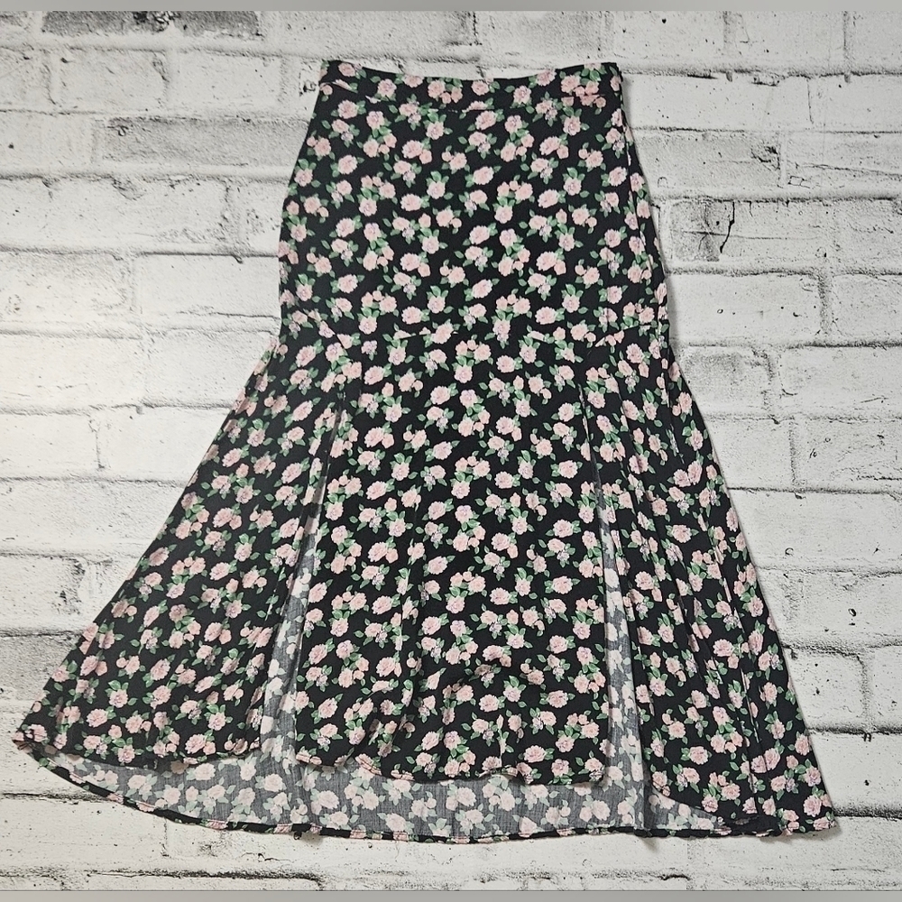 Zara Floral Midi Skirt Black Pink Romantic Cottagecore XS - Picture 4 of 11